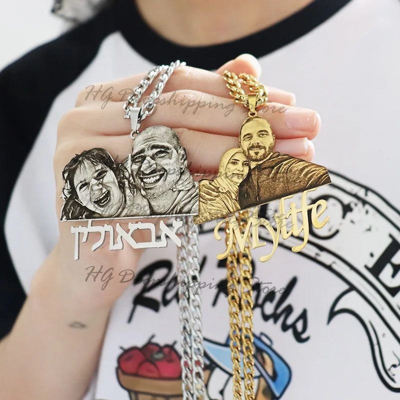 Custom Picture Nameplate Portrait Pendant Necklace