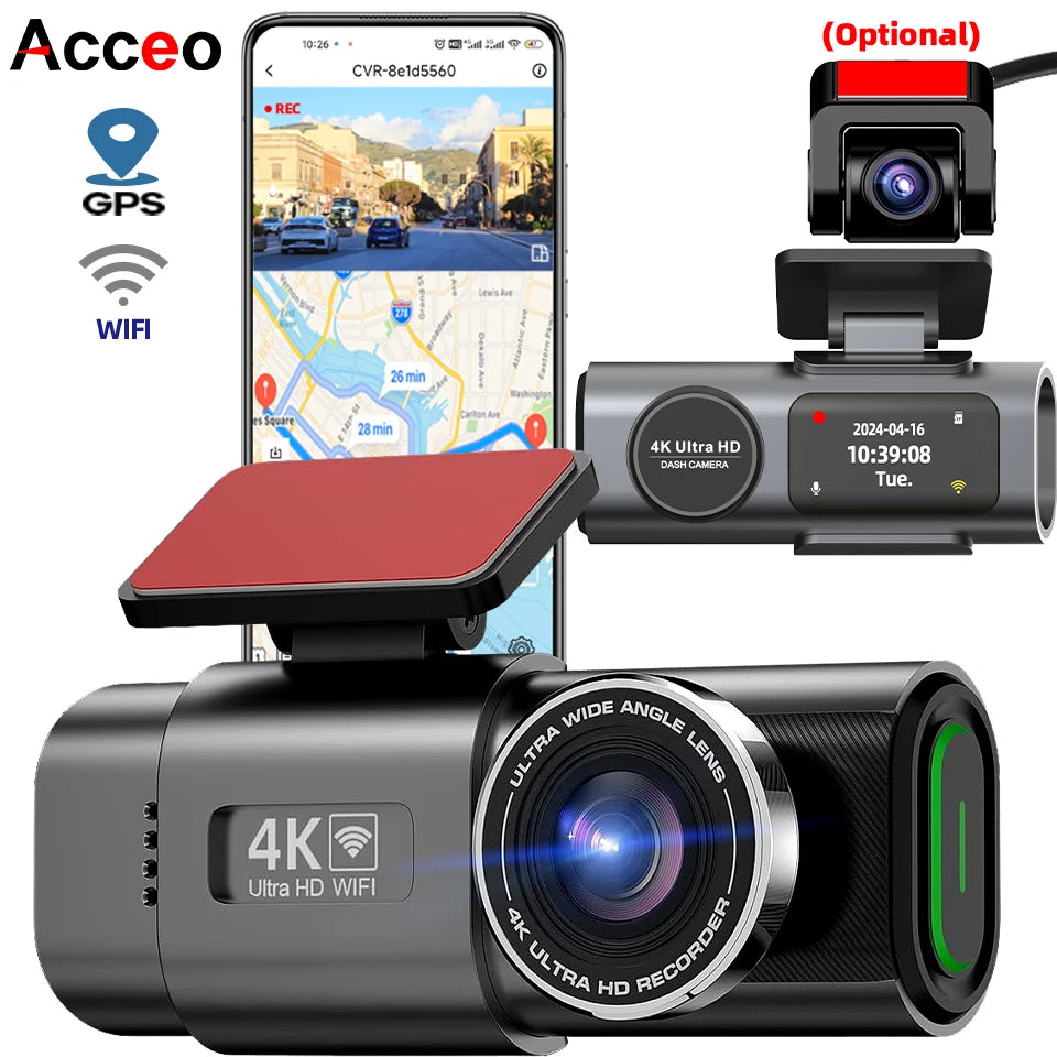 4K Dash Cam with Night Vision, Wi-Fi & GPS