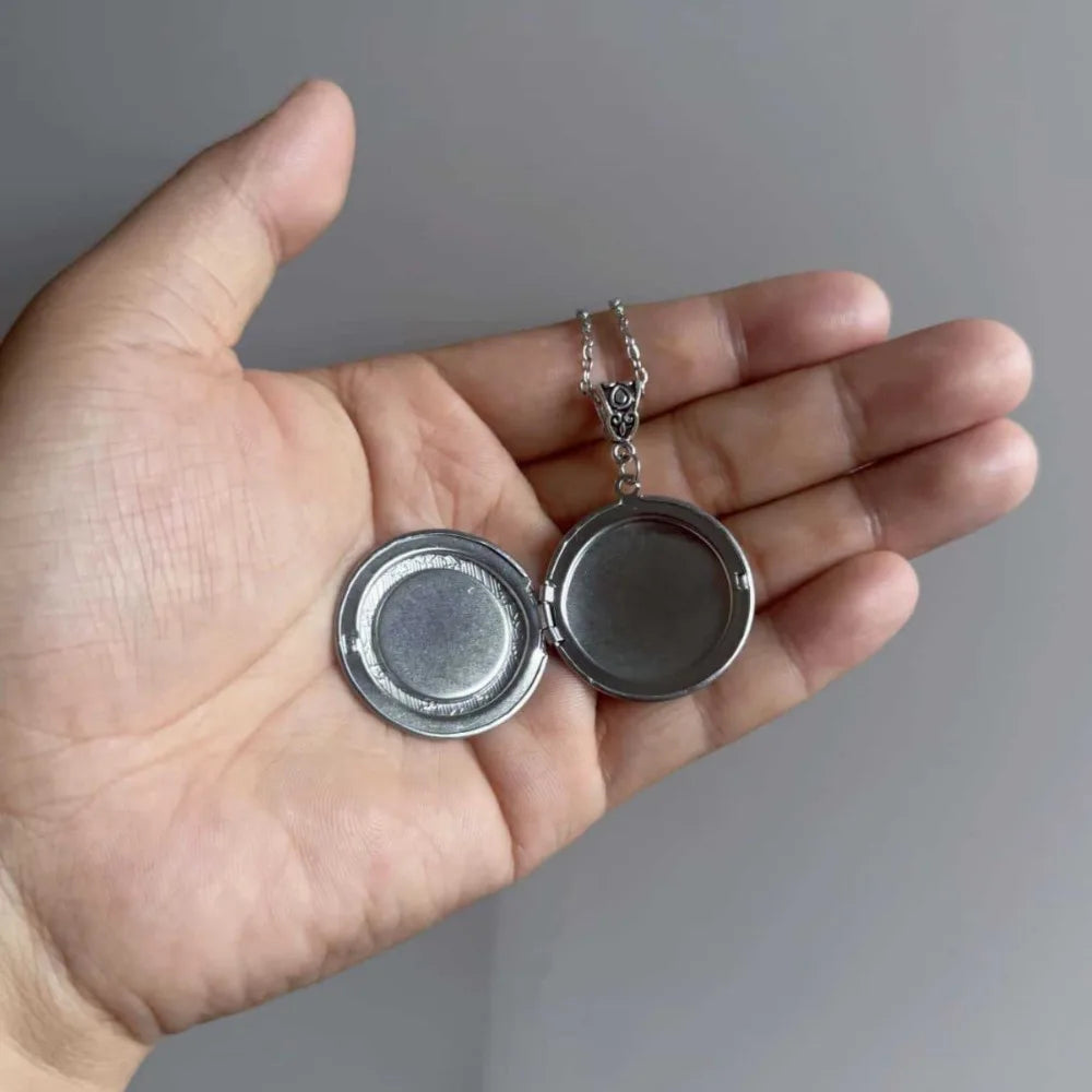 Retro Lotus Flower Relief Photo Locket Pendant Necklace