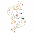 Delicate gold and silver personalized name necklaces and initial pendants on white background
