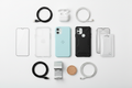 Cellphone accessories including phone cases, charging cables, screen protectors, wireless earbuds, and phone stands